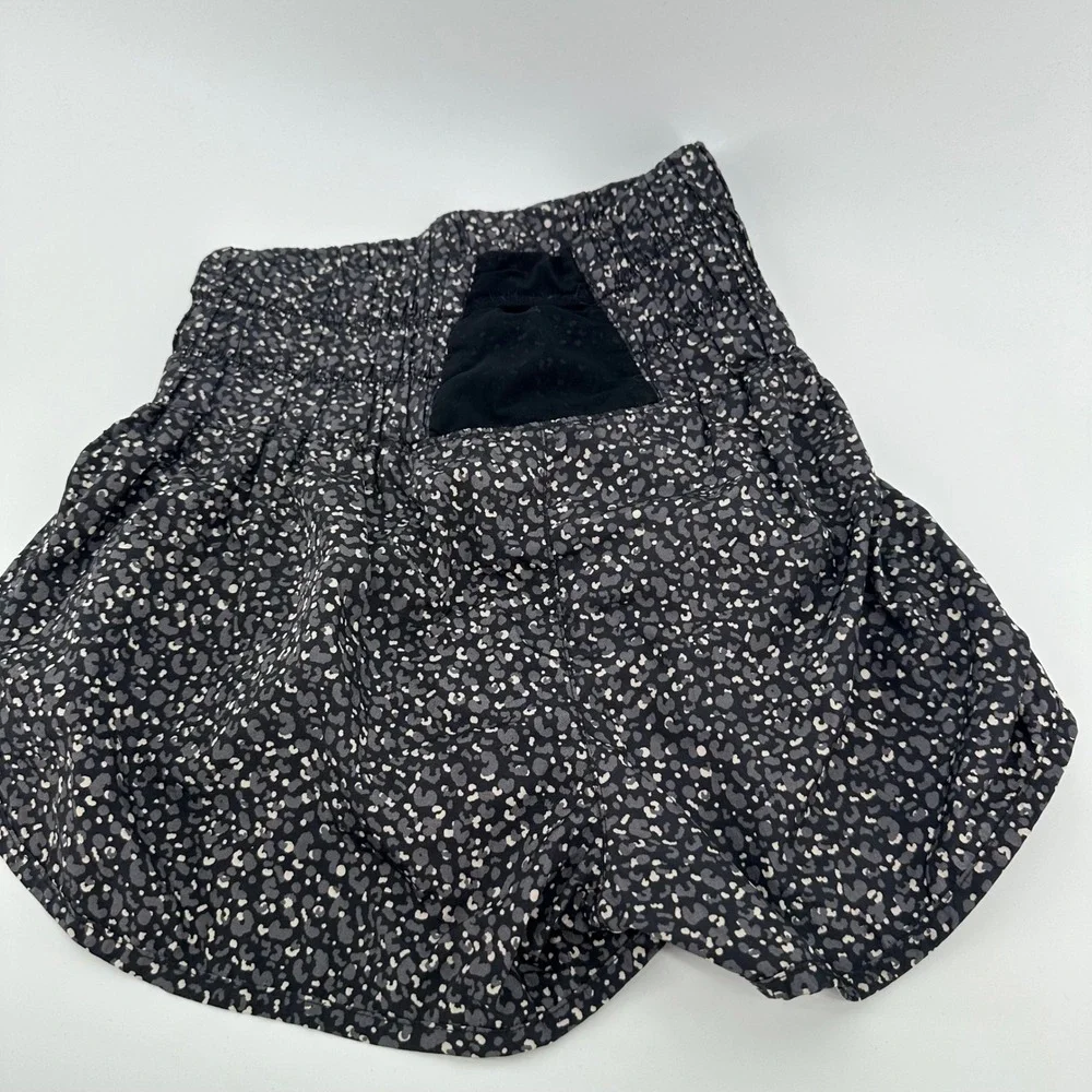 FP Movement Women's Running Shorts Black Gray Animal‎ Print Smocked Waist S